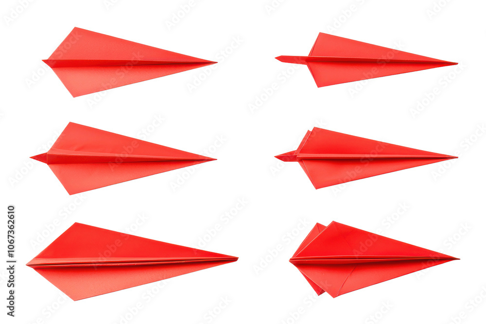 Red paper airplanes origami flight craft toy paper red transparent background is , for design element, transparent background or isolated on white Red paper airplanes origami flight craft toy paper red transparent background is , for design element, transparent background or isolated on white