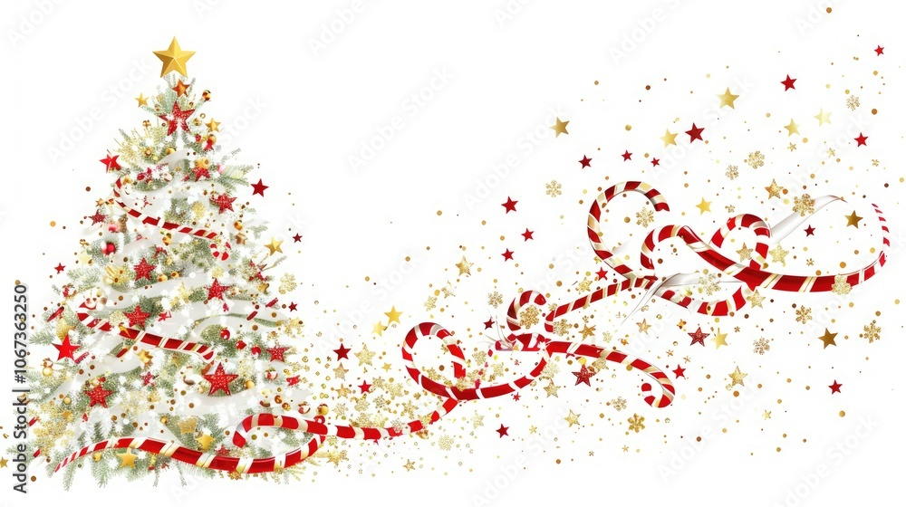 Obraz premium A Christmas tree made of gold stars, candy canes