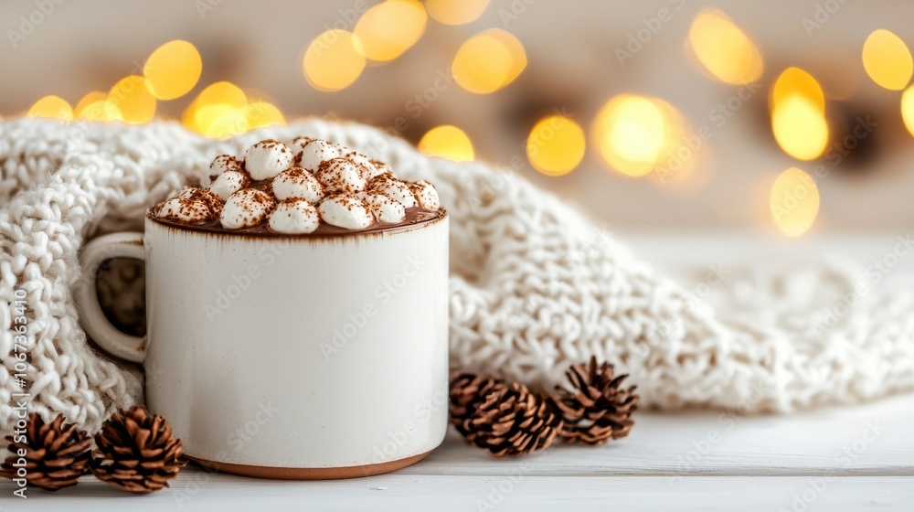 Hot Chocolate with Marshmallows and a Cozy Knit Blanket. Hot Chocolate with Marshmallows and a Cozy Knit Blanket.