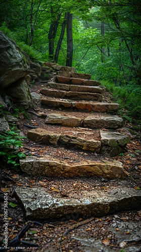 Stone Steps Leading Up Through a Lush Forest