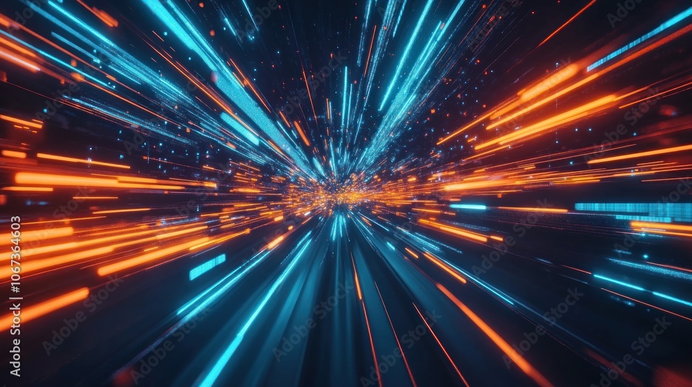 A vibrant abstract representation of speed and motion with glowing particles. A vibrant abstract representation of speed and motion with glowing particles.