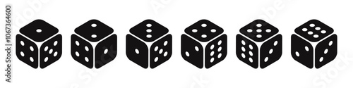 All sides of dices icons set. Dice Faces, Diceline icons collection. Traditional die with different numbers of dots or pips. Vector illustration.