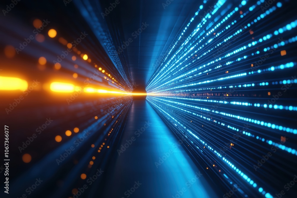 Vibrant blue and orange light trails creating a dynamic visual effect. Vibrant blue and orange light trails creating a dynamic visual effect.