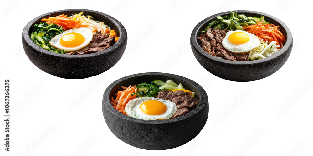 Delicious Bowls of Bibimbap with Fried Egg and Veggies Delicious Bowls of Bibimbap with Fried Egg and Veggies