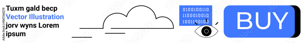 Cloud, eye with a binary code, and BUY button in blue. Ideal for technology, cybersecurity, cloud services, e-commerce, digital marketing, user interface, and data protection. Landing page Cloud, eye with a binary code, and BUY button in blue. Ideal for technology, cybersecurity, cloud services, e-commerce, digital marketing, user interface, and data protection. Landing page