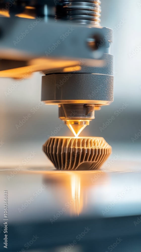 A close-up of a 3D printer creating a complex mechanical part, symbolizing advanced additive manufacturing technology A close-up of a 3D printer creating a complex mechanical part, symbolizing advanced additive manufacturing technology