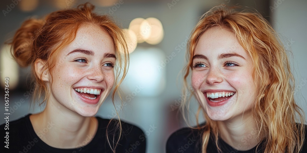 Two college roommates laughing as they decorate their dorm room, hanging posters and arranging books, marking the start of a new friendship. Two college roommates laughing as they decorate their dorm room, hanging posters and arranging books, marking the start of a new friendship.