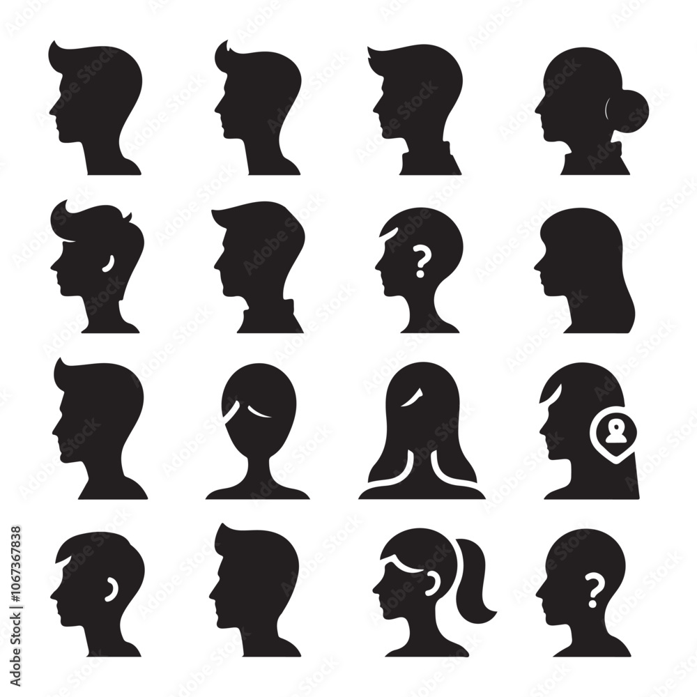 Profile icon. Avatar icons set. Male and female head silhouettes vector on white background Profile icon. Avatar icons set. Male and female head silhouettes vector on white background
