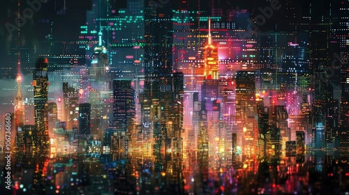 Wallpaper Mural Neon city skyline made of circuitry and code Torontodigital.ca