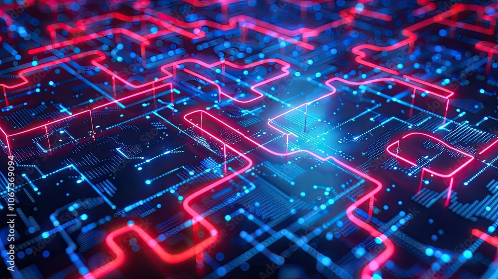 Neon maze of interconnected digital pathways Neon maze of interconnected digital pathways