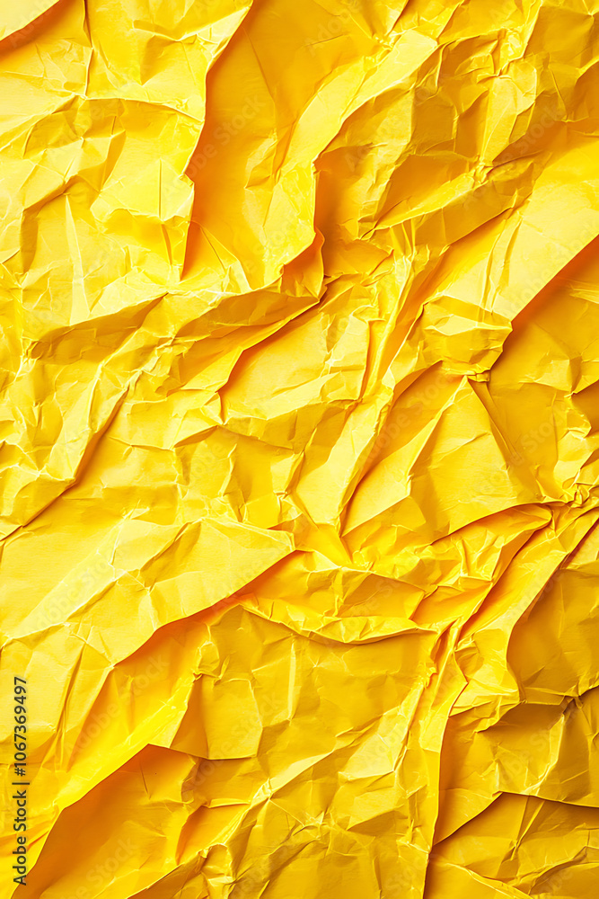 Yellow crinkled paper texture with detailed folds Yellow crinkled paper texture with detailed folds
