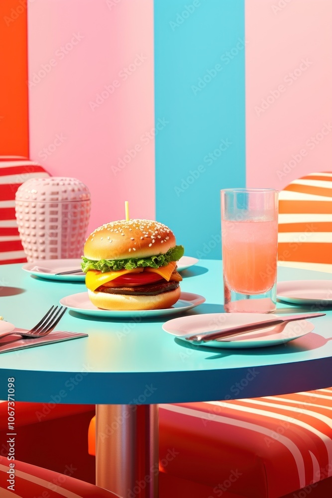 Hamburger set table furniture lunch. Hamburger set table furniture lunch.