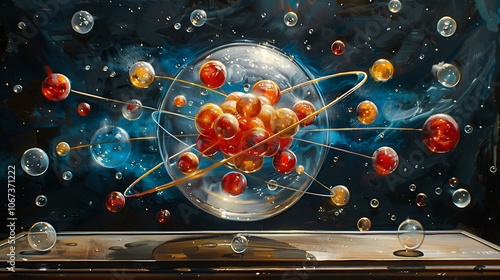 Wave atomic model depicting electron behavior matter waves around nucleus photo