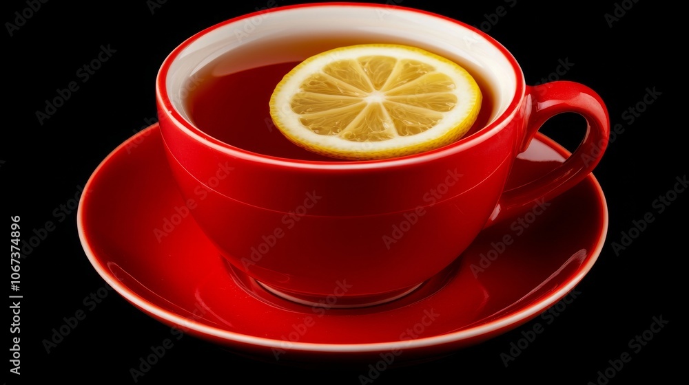 Red Cup of Tea with Lemon Slice. Red Cup of Tea with Lemon Slice.