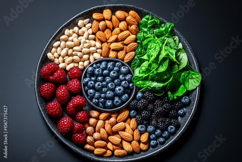 Pixel art of brain-boosting foods like berries, nuts, and leafy greens on a pixelated plate, capturing a retro game-inspired style