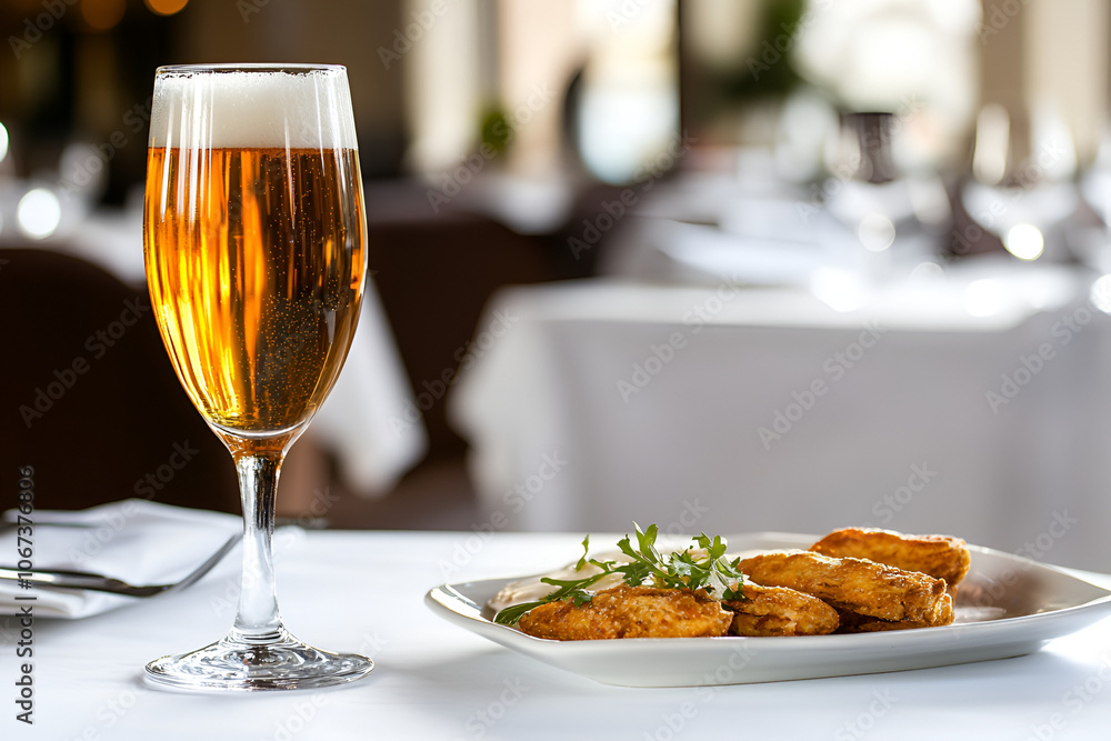 Enjoy a refreshing beer with delicious chicken nuggets for the perfect dining experience Enjoy a refreshing beer with delicious chicken nuggets for the perfect dining experience