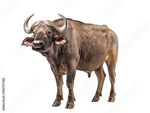 a buffalo with horns standing