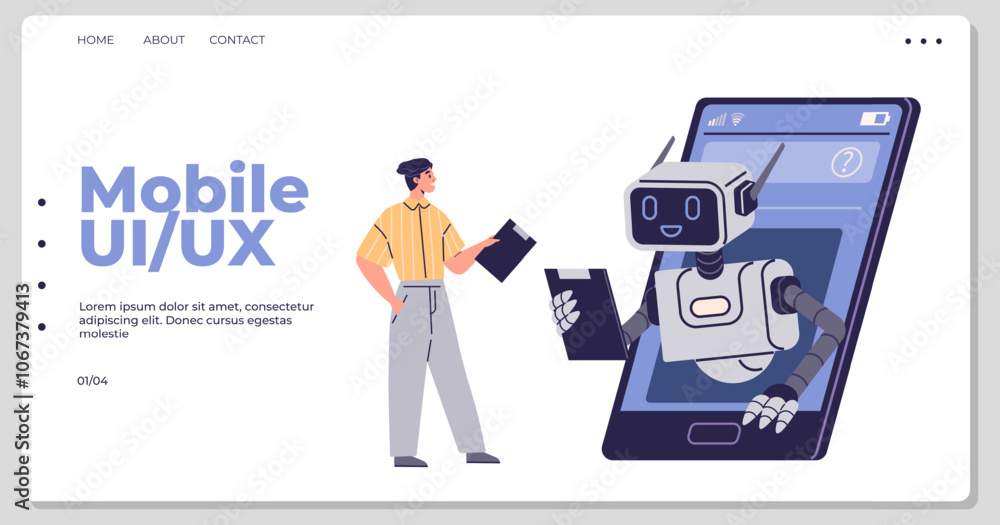 A person is holding a clipboard, interacting with a robot emerging from a large smartphone. Ideal for technology, AI collaboration, mobile development, UI UX design, and futuristic innovations A person is holding a clipboard, interacting with a robot emerging from a large smartphone. Ideal for technology, AI collaboration, mobile development, UI UX design, and futuristic innovations