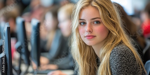 Wallpaper Mural A group of adults in a computer lab learning graphic design, each focused on creating digital projects on their screens. Torontodigital.ca