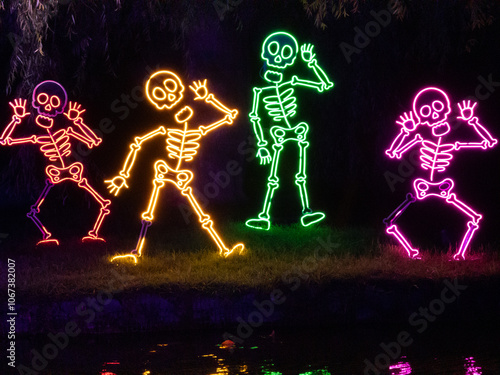 Colorful Neon Skeletons Glowing in the Dark