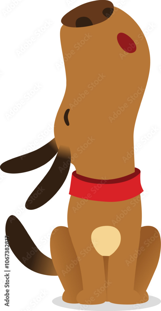 Adorable brown puppy with a red collar gazes curiously while sitting on a white background. Ideal for pet themed designs, radiating happiness and affection