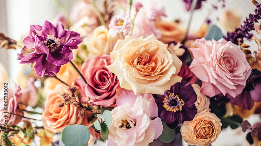 Fototapeta premium Beautiful autumn flowers bouquet, autumnal botanical home decor and floral arrangement, English countryside style and florist design for floral shop, flower arranging workshop or classes idea