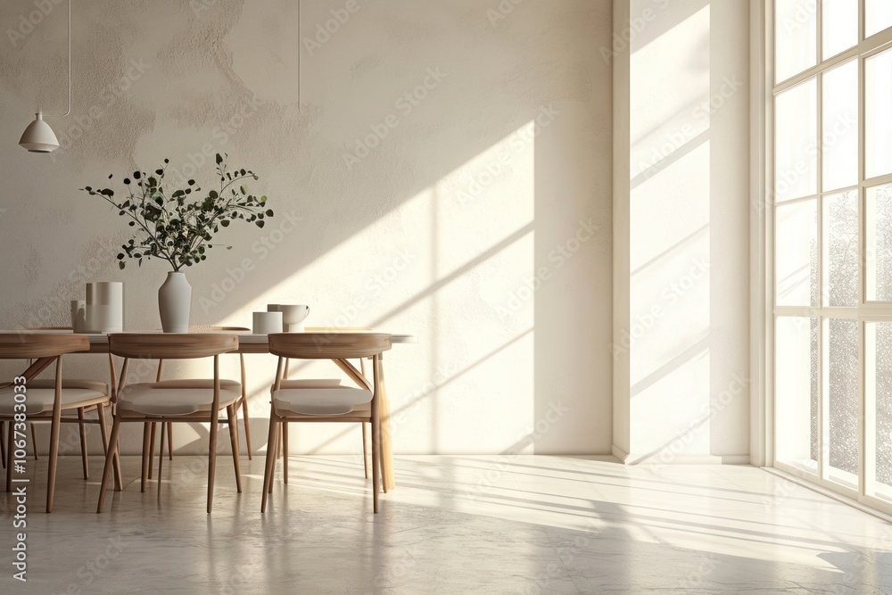 Empty scene of modern dining room architecture furniture flooring. Empty scene of modern dining room architecture furniture flooring.