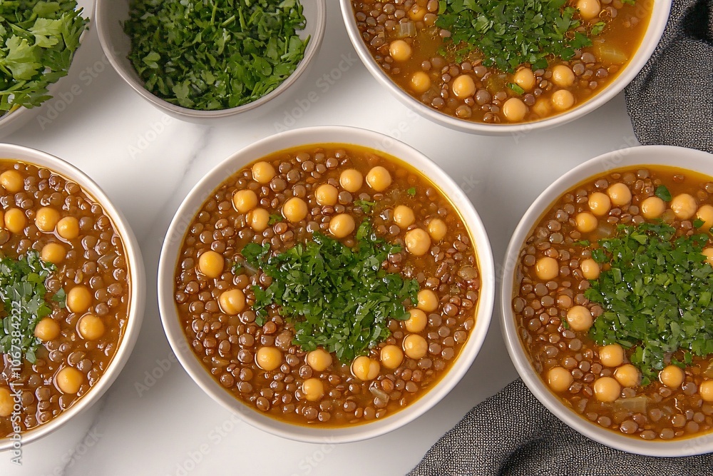 Lentil and Chickpea Soup with Parsley Garnish - A Delicious and Healthy Recipe Lentil and Chickpea Soup with Parsley Garnish - A Delicious and Healthy Recipe