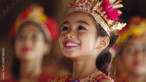 Preserving Heritage:A Little Girl's Traditional Dance for Mother's Day in Indonesia.Cultural heritage,traditional arts,Indonesian culture,motherhood,family values,respect for elders,festive occasions.