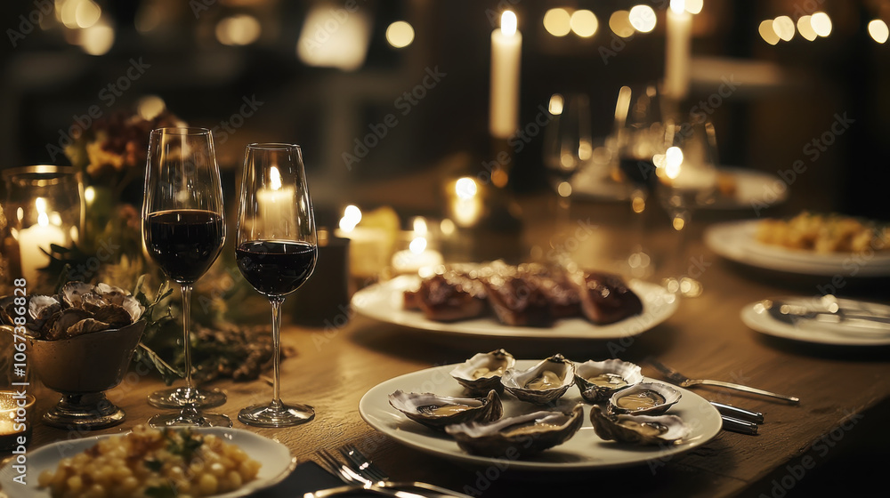 Fototapeta premium Luxurious dinner spread featuring local ingredients tantalizing the palate for culinary delight