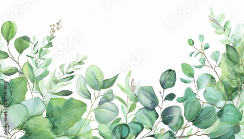 Wallpaper Mural Elegant eucalyptus branches form a serene border in this watercolor illustration, perfect for adding a touch of nature to designs Torontodigital.ca