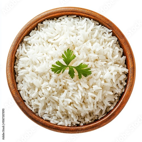 Simple Fluffy Indonesian Steamed White Rice (Nasi Putih) in a Classic Bowl, Isolated on White