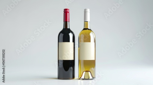 Red and White Wine Bottles with Blank Labels