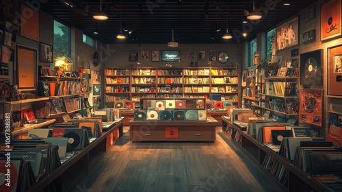 Wallpaper Mural Explore the enchanting world of vinyl records in a cozy music store filled with nostalgic melodies Torontodigital.ca