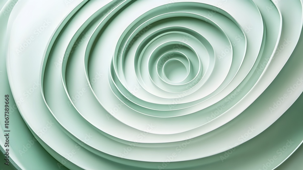 Fototapeta premium A minimalist abstract design with concentric circles in soft green tones, representing the concept of recycling and renewal, 4k resolution