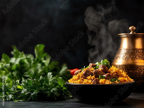 Mansaf with lamb, Petra Treasury backdrop photo