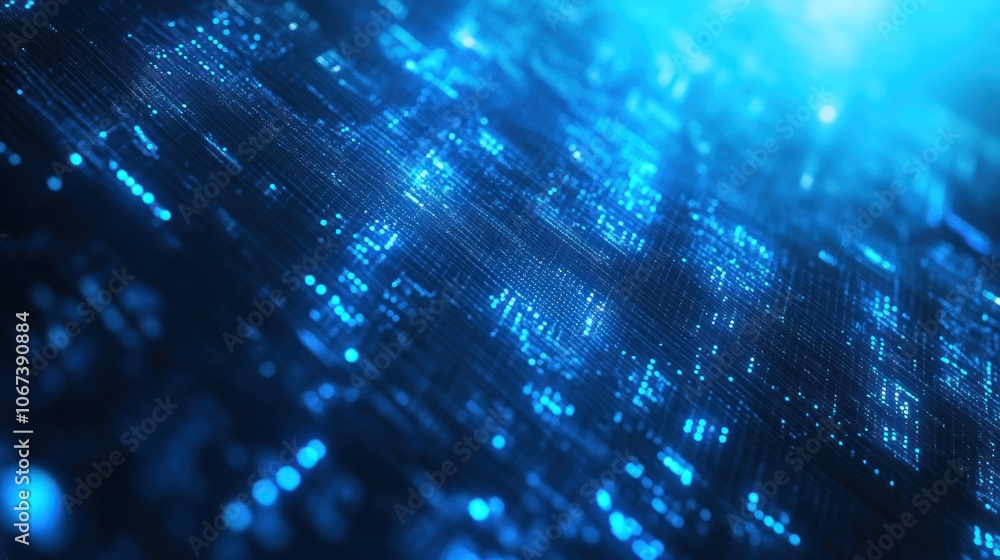 Abstract digital landscape with glowing blue lights and data patterns. Abstract digital landscape with glowing blue lights and data patterns.