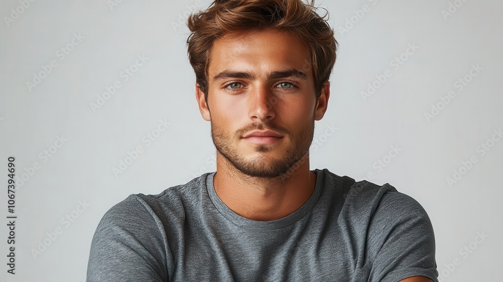 Fototapeta premium stylish young man in trendy tshirt showcased from front and back against a crisp white background for a fashion mockup