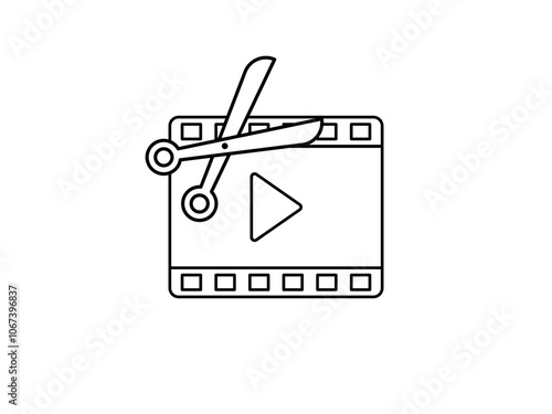 video editor and video cropper. adjustment or cropping of video frames. film tape symbol with scissors. software, applications, or services. symbol or icon