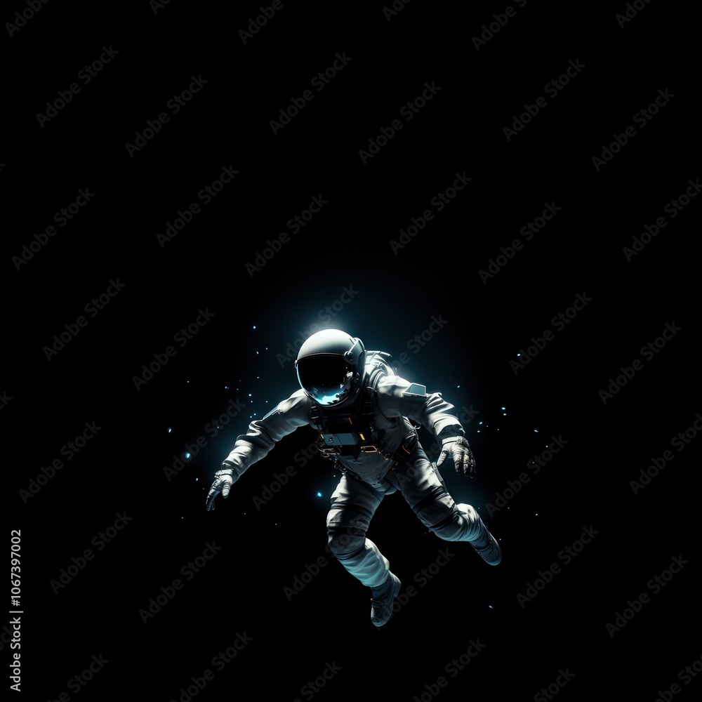 Fototapeta premium Astronaut in space, black design space. AI generated image .
