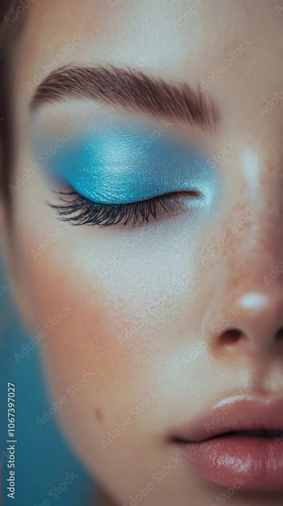 Fototapeta premium Elegant beauty with pastel blue eyeshadow - makeup inspiration for modern styles