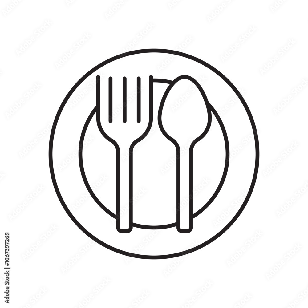 Spoon and fork icon simple black line style. Spoon and fork icon simple black line style.