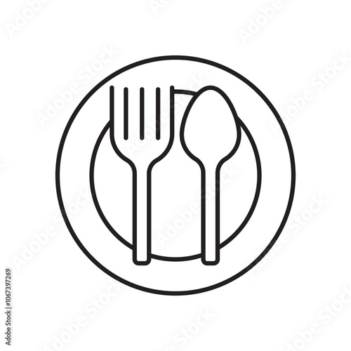 Spoon and fork icon simple black line style.