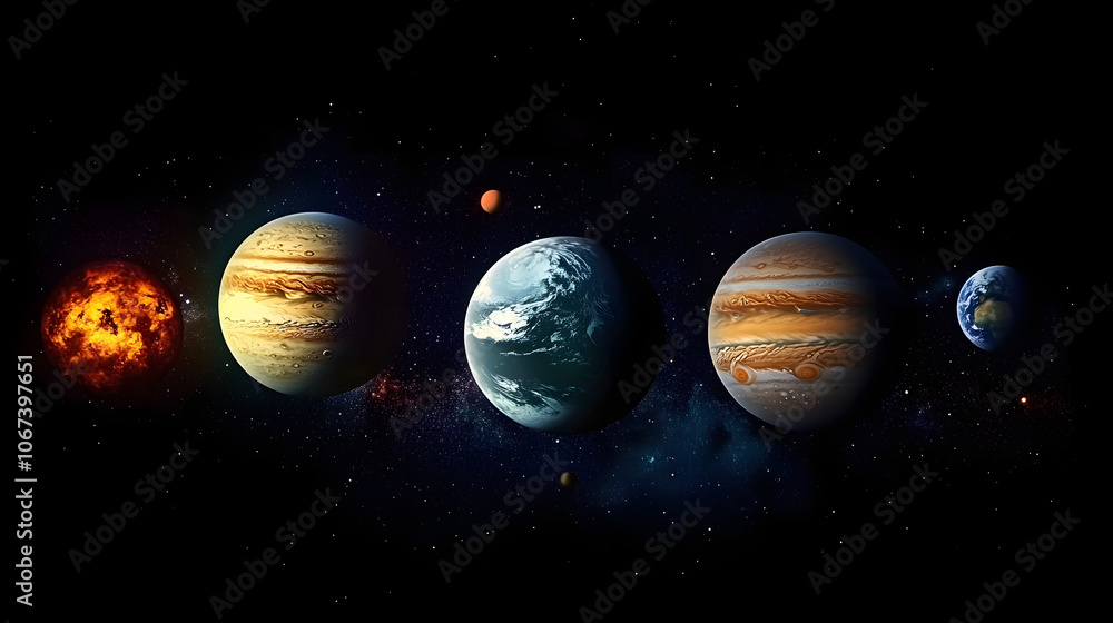 Space, planets and asteroid in night sky solar system, universe and galaxy with jupiter, mars or pluto. Ai generated, background and futuristic cosmos in dark orbit, dark sky and astronomy atmosphere Space, planets and asteroid in night sky solar system, universe and galaxy with jupiter, mars or pluto. Ai generated, background and futuristic cosmos in dark orbit, dark sky and astronomy atmosphere