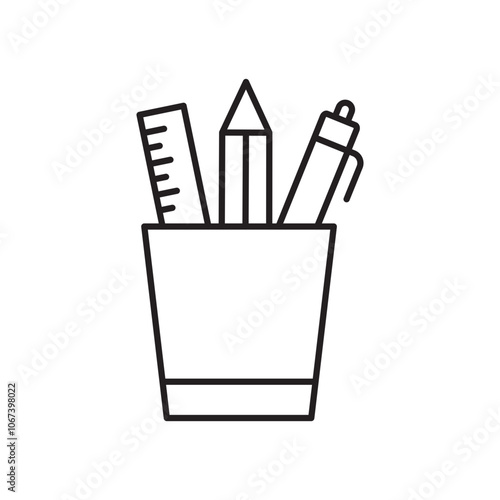 Pencil holder icon simple black line style.