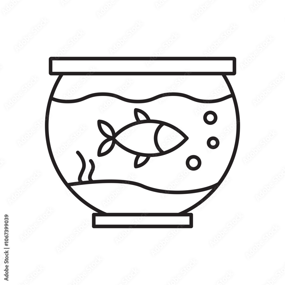 Fish bowl icon simple black line style. Fish bowl icon simple black line style.