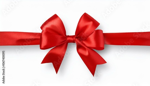 Red Ribbon Bow Realistic shiny satin with shadow horizontal ribbon for decorate your wedding invitation card ,greeting card or gift boxes vector EPS10 isolated on white background.