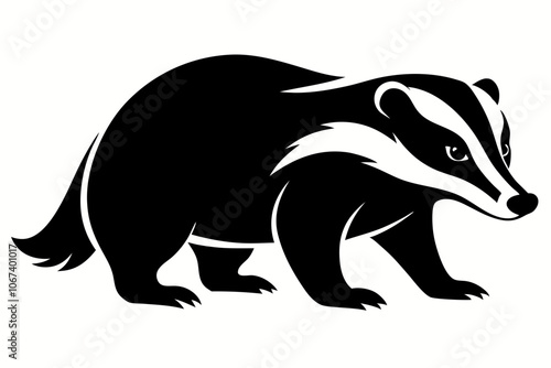 A black silhouette badger standing on the ground , badger animal silhouette vector illustration, Badger icon, badger silhouette vector, Honey Badger,Modern badger icon illustration.