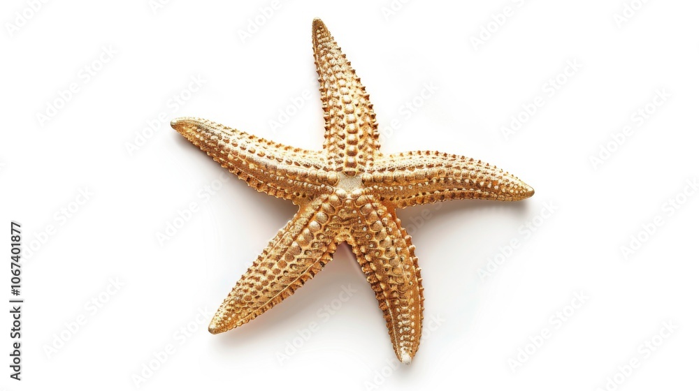 Golden Starfish on White Background: A Close-Up View Golden Starfish on White Background: A Close-Up View