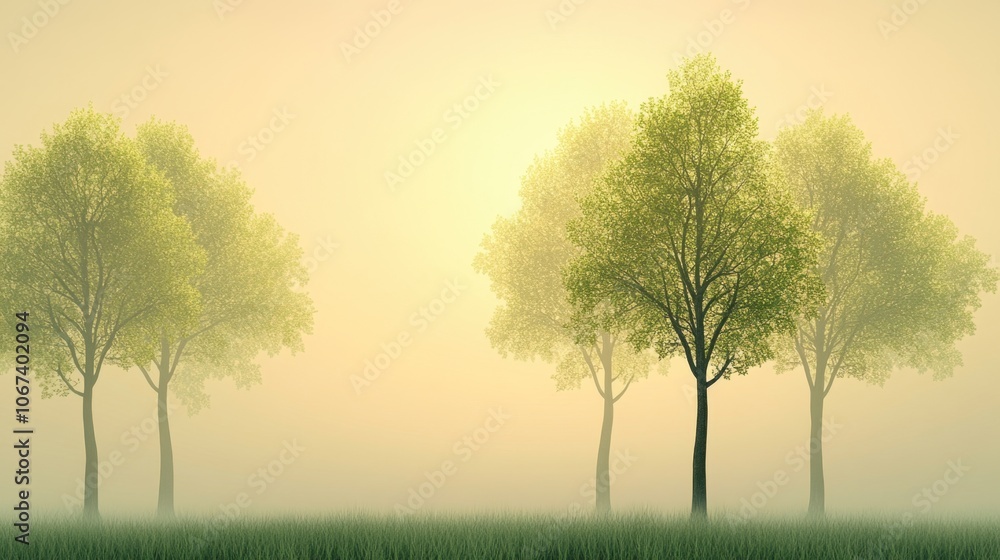 Minimalist Tree Silhouettes in Soft Green Lighting Minimalist Tree Silhouettes in Soft Green Lighting